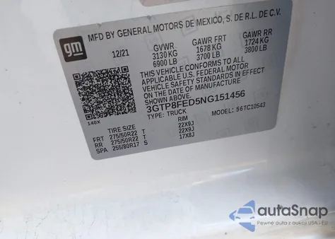 2022 GMC Sierra 1500 Limited 2Wd Short Box Denali из США, поврежденный, VIN 3GTP8FED5NG151456